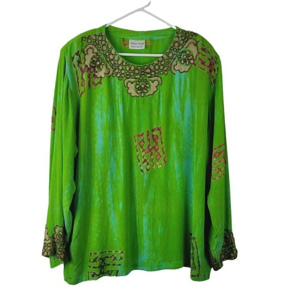 Vintage Sweet Lady Blouse Mature Women One Size Fits Most Beaded Bright ART - Picture 1 of 9